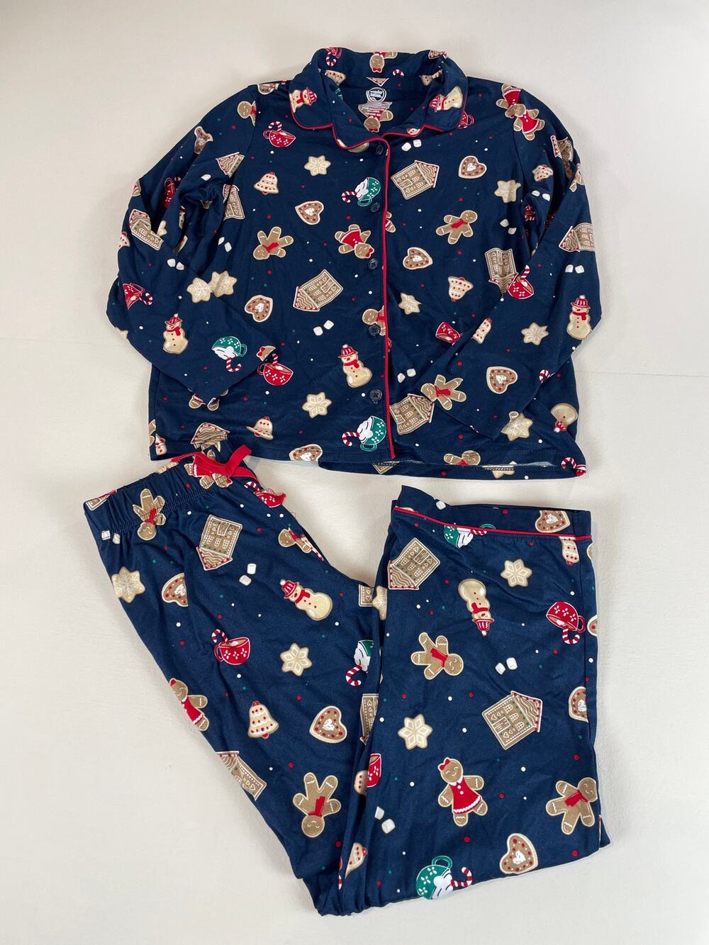 Wonder Nation Christmas Gingerbread Pajama Set Size L Navy